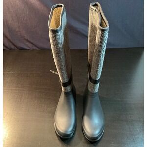 Chooka Women's Tight Herringbone Wedge Black‎ Rain Boots Size 6